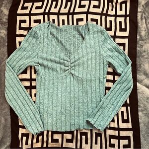 Ribbed Knit Long Sleeve Top in Teal